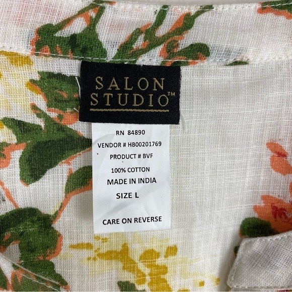 Salon Studio 100% Cotton Floral‎ Print 3/4 Button Up Down Shirt Top Blouse Large - Picture 4 of 6